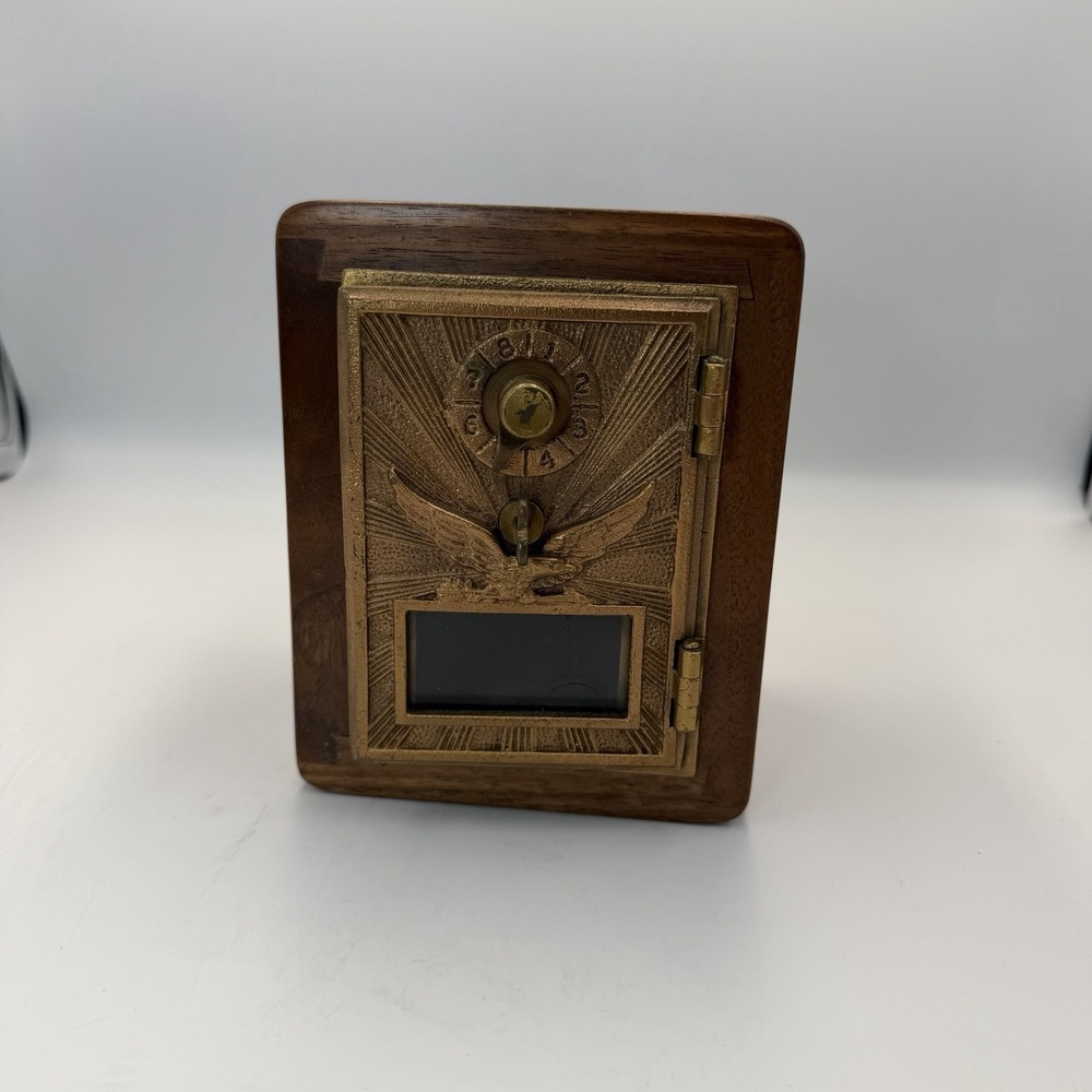 Vintage Post Office Box Coin Bank, Combination Lock, Brass Door w Eagle